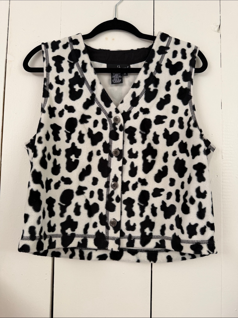 Black & White Animal Print Button Front Vest
